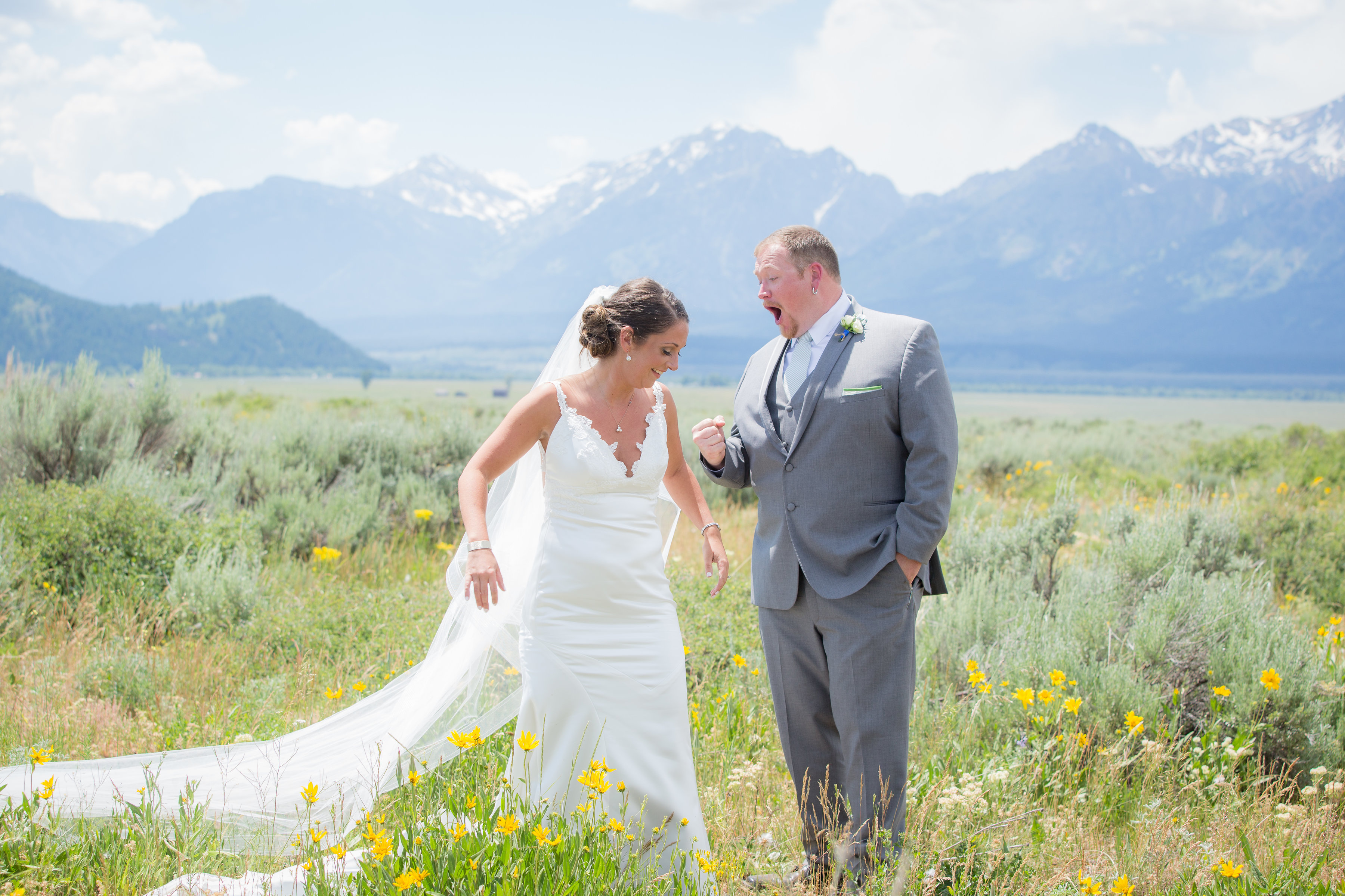First look photo Wyoming Wedding