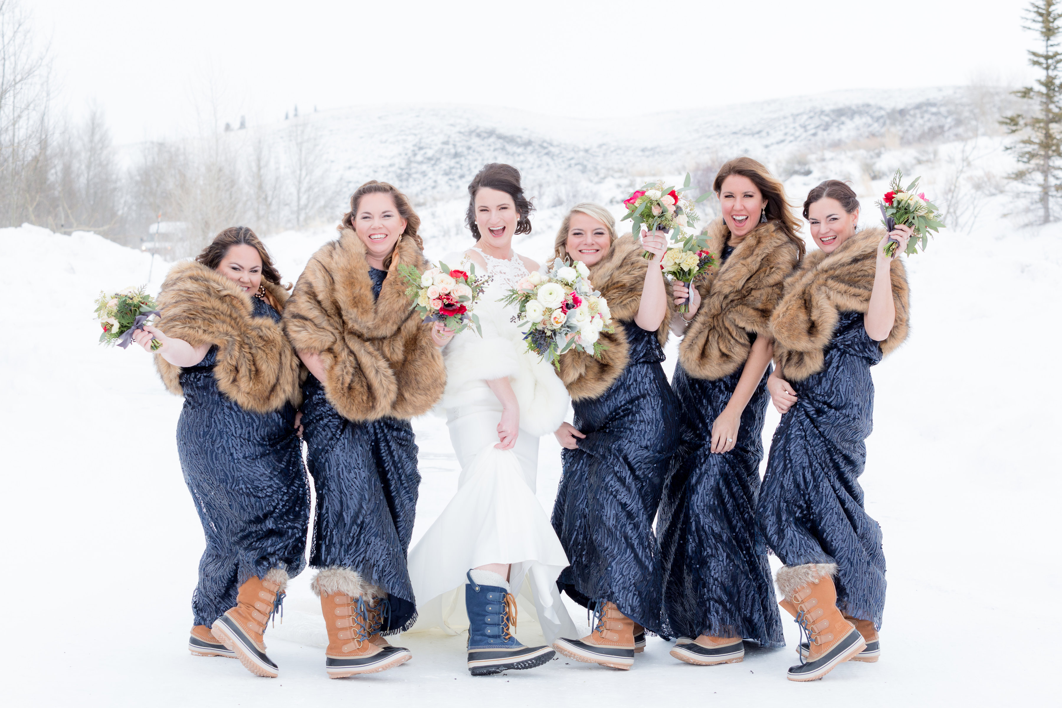 winter wedding bridesmaids