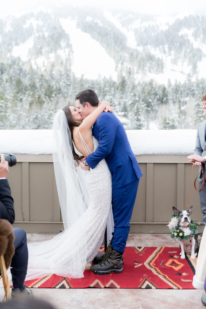 First kiss Ceremony wyoming mountain