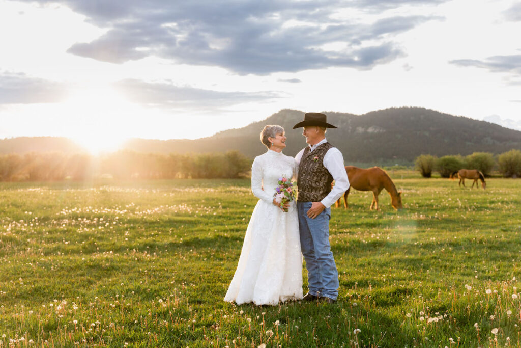 Microwedding with horses in the background | Jamye Chrisman | Wyoming Wedding Photographer
