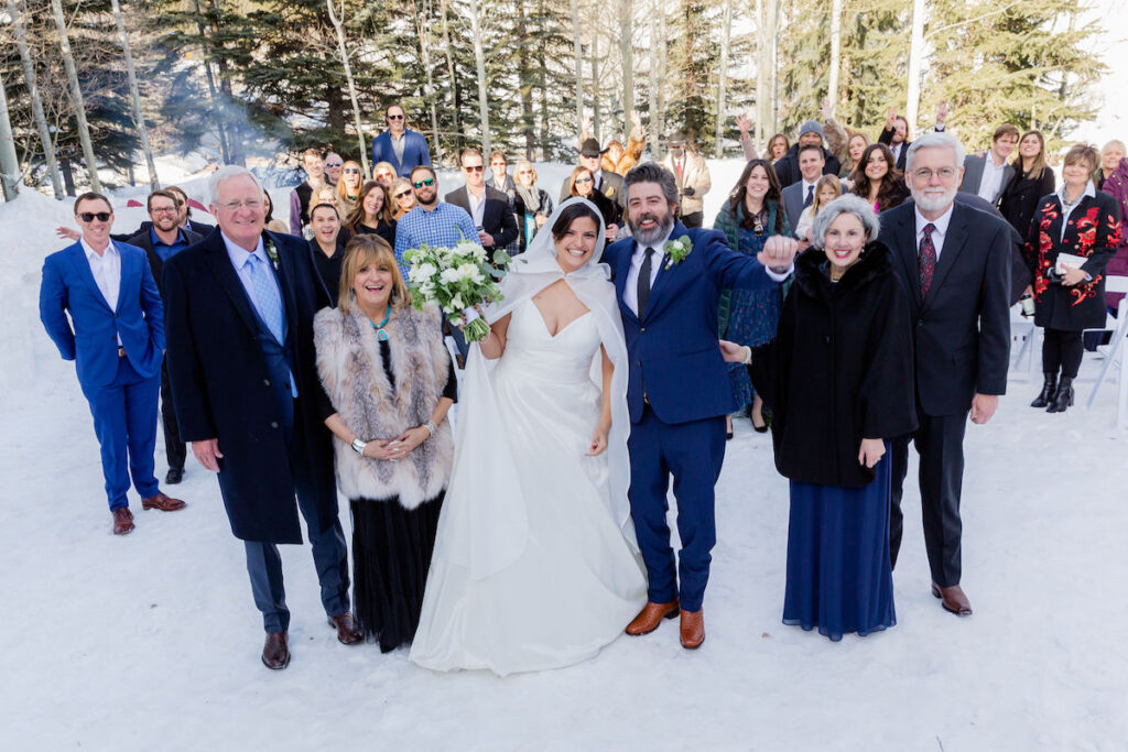 Winter wedding guests wearing layers in Jackson Wyoming | Jamye Chrisman | Jackson Hole Wedding Photographer