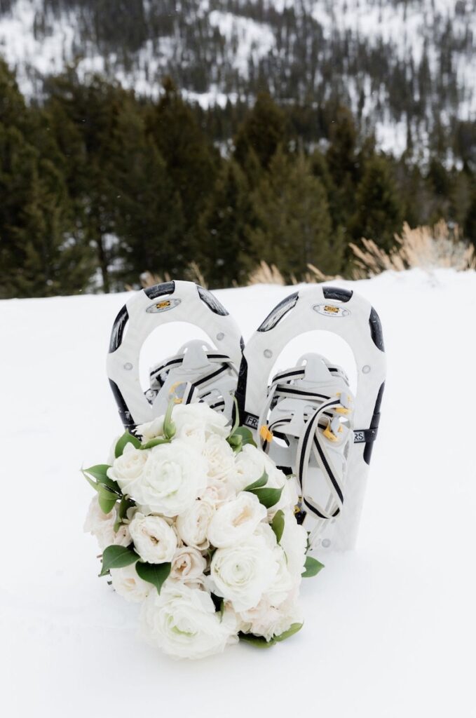 Snowshoes and outdoor winter weddings go hand in hand.