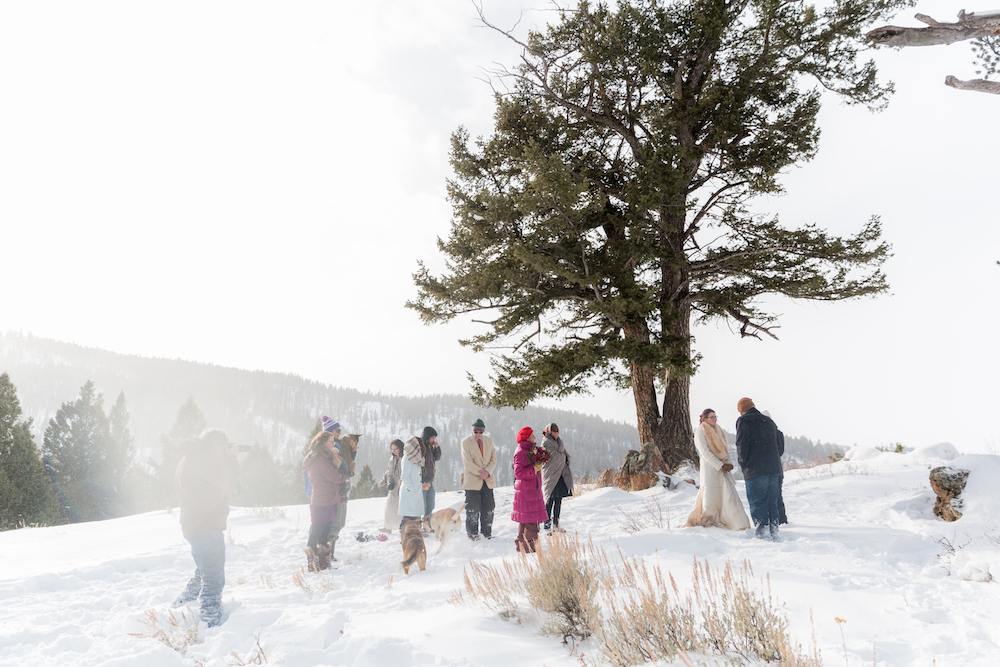 An intimate winter gathering for a small wedding at the Wedding Tree in Jackson Hole