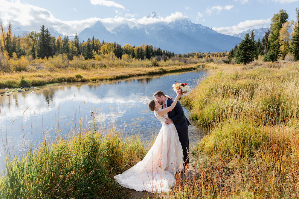 A gorgeous golden fall wedding at Schwabacher Landing in the Tetons | Jackson Hole Wedding Photographer Jamye Chrisman